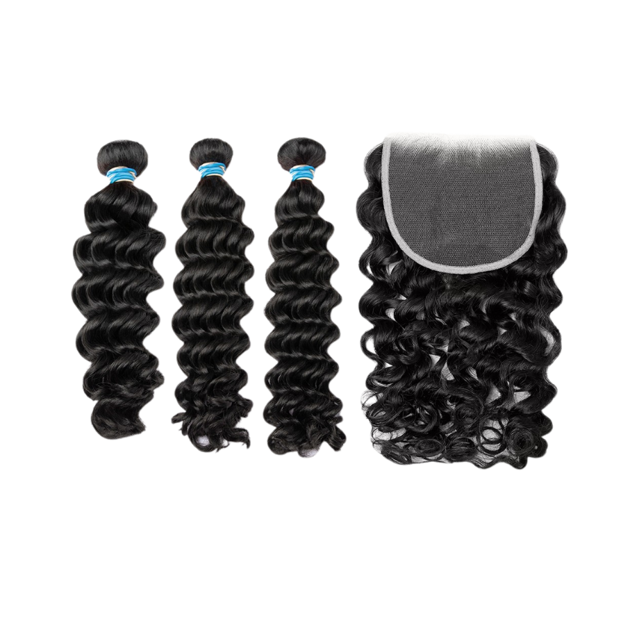 3 SUPER VIRGIN DEEP WAVE BUNDLES & 5X5 CLOSURE DEAL (SV000110-10)