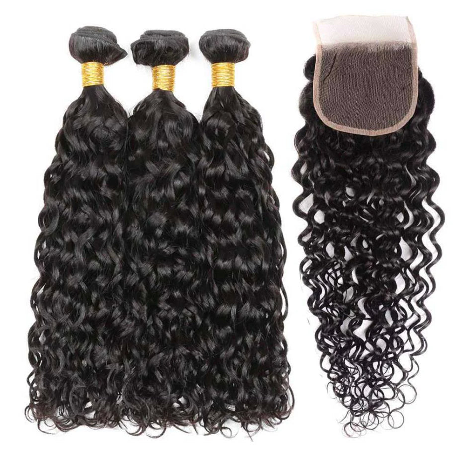 3 SUPER VIRGIN WATER WAVE BUNDLES + 5x5 CLOSURE DEAL